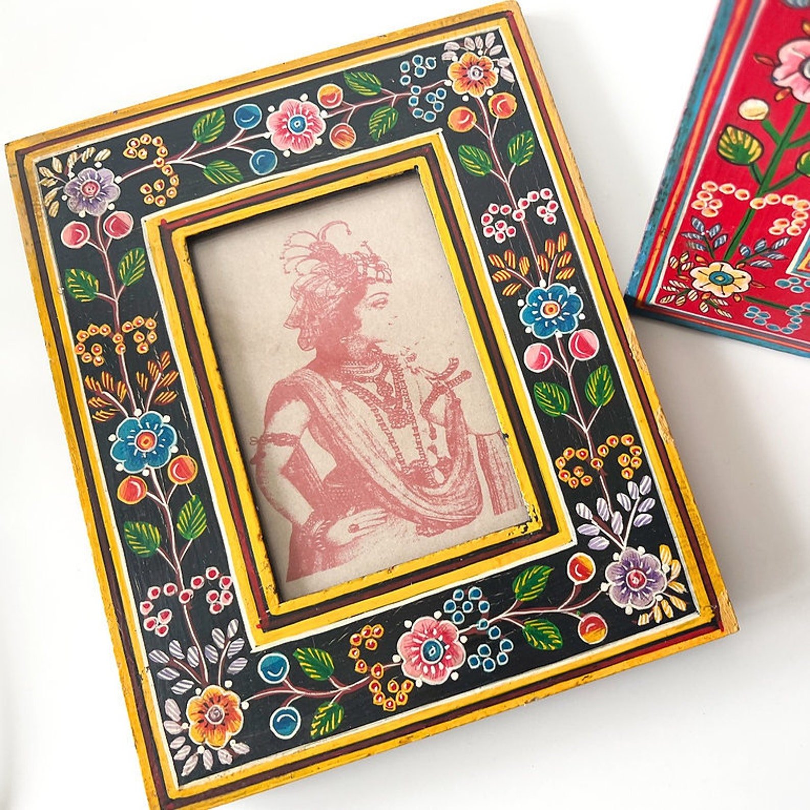 Hand Painted Floral Wooden Photo Frame in Three Colours