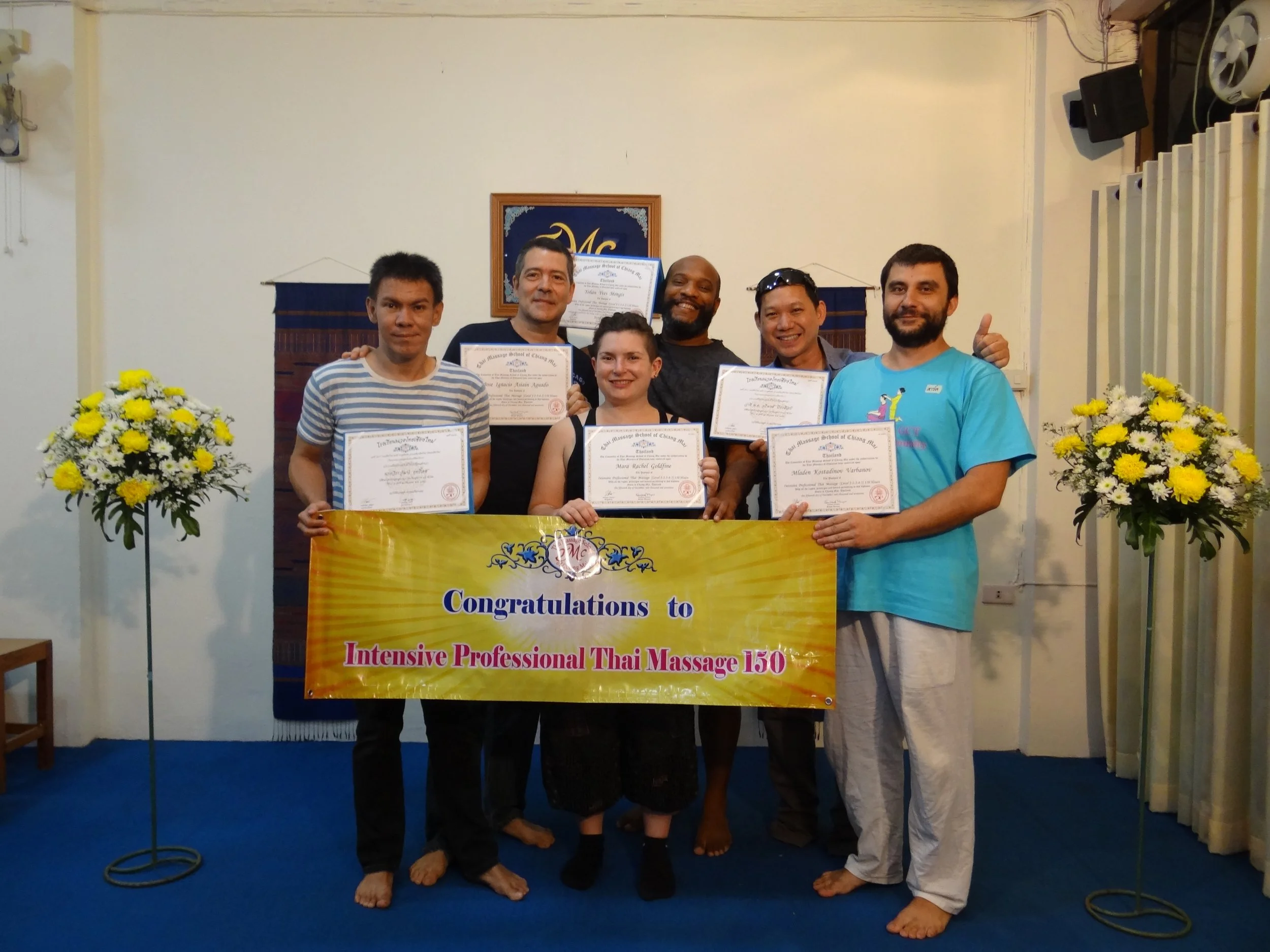 Group graduation ceremony at TMC Thai Massage School in Chiang Mai