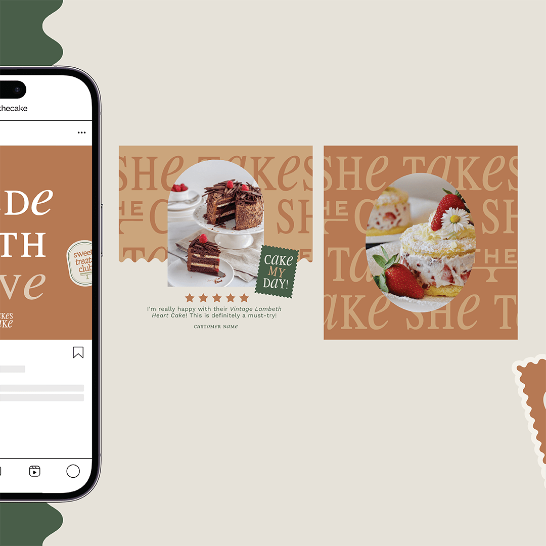 She Takes The Cake brand identity design and digital marketing assets by Complete Street