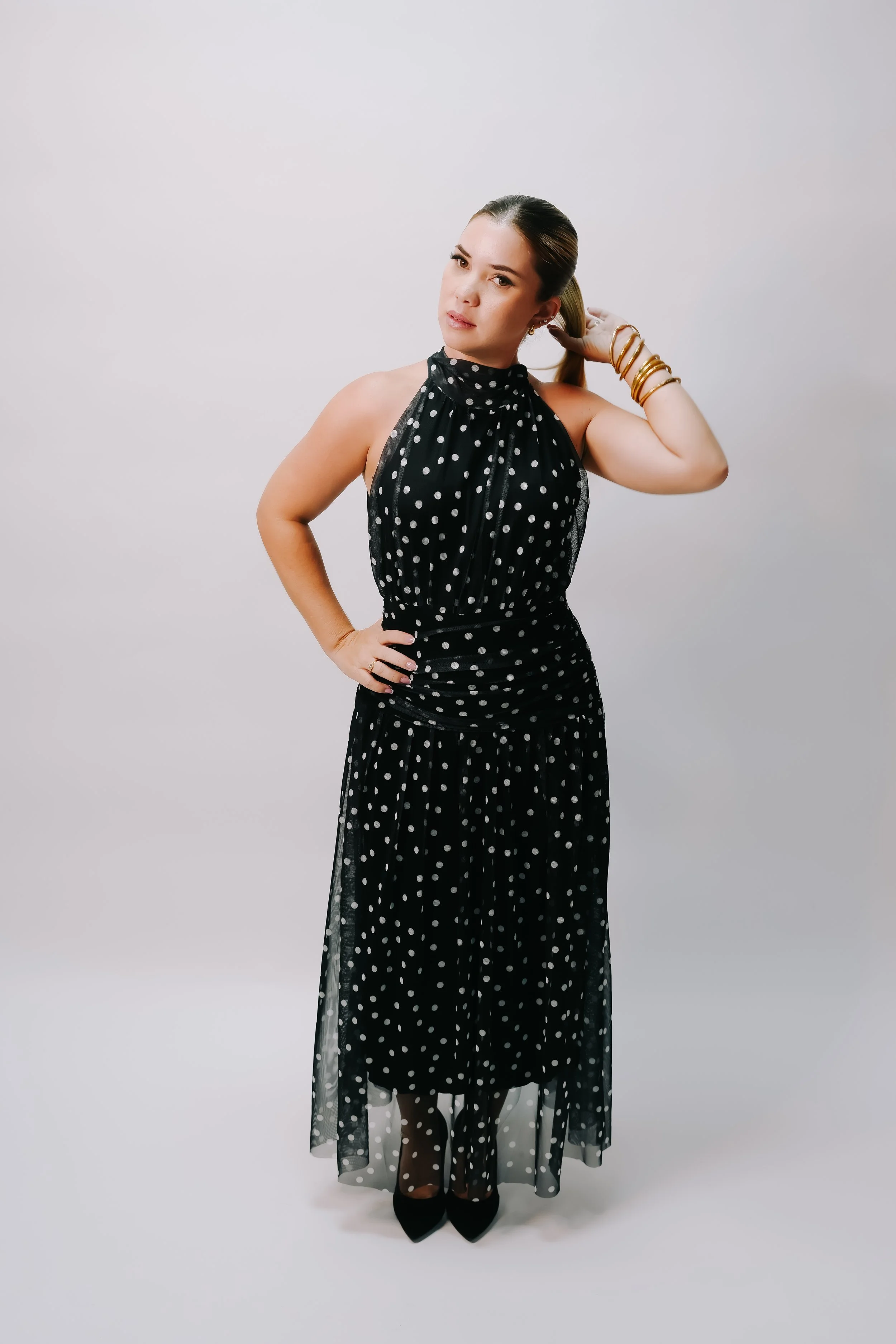 ROBE MIDI NOIRE A POIS CLARA