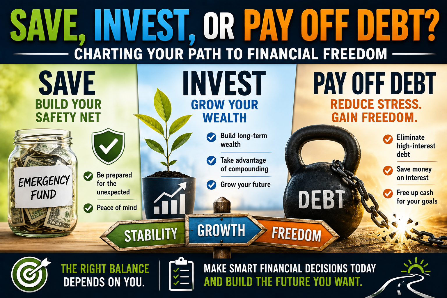Save, Invest, or Pay Off Debt? Charting Your Path to Financial Freedom