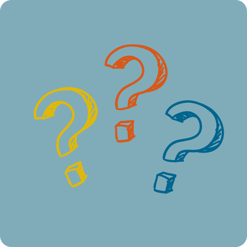 Light blue background with three questions marks one yellow, one red and one dark blue