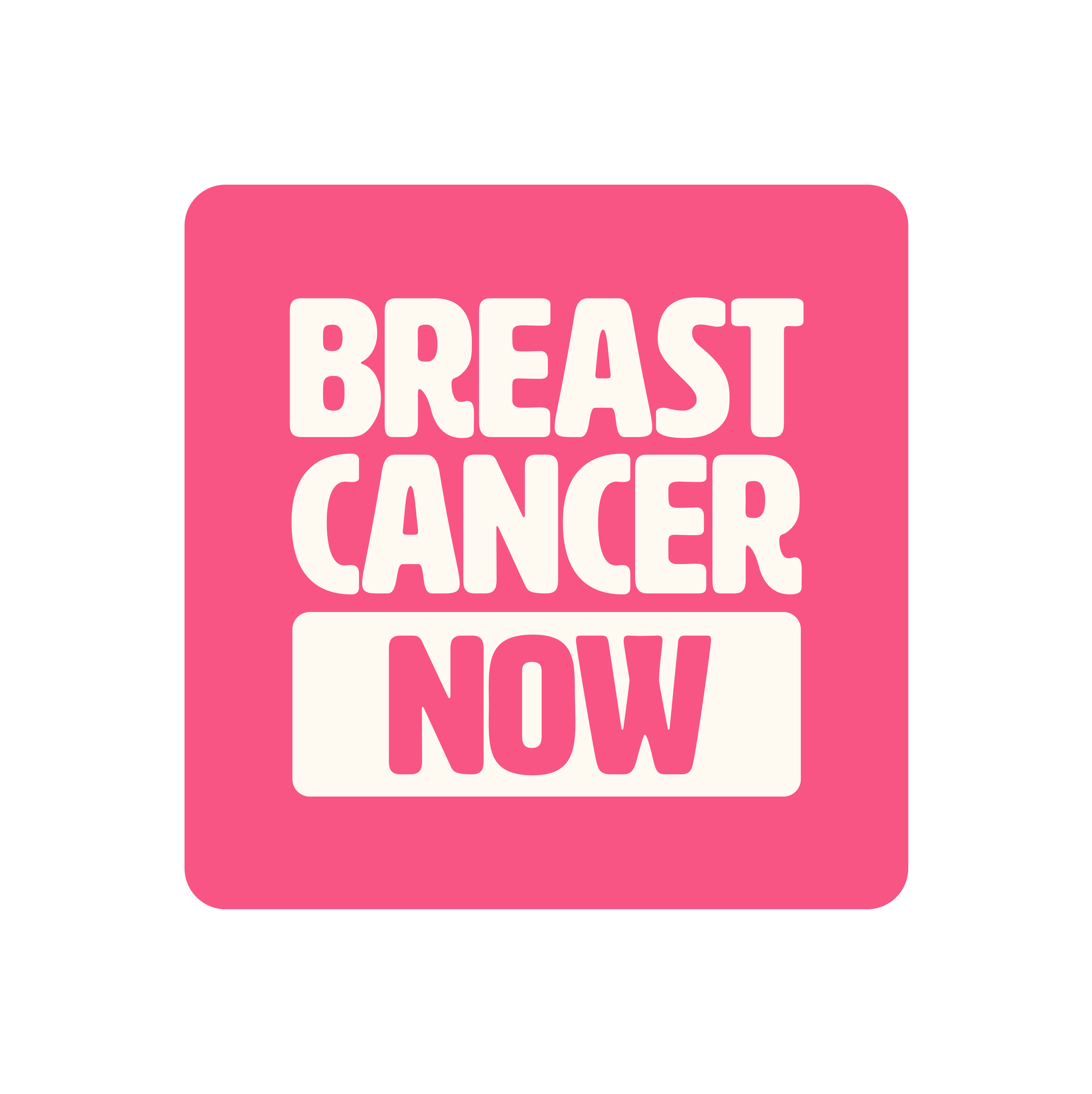 Breast Cancer Now logo on a pink background