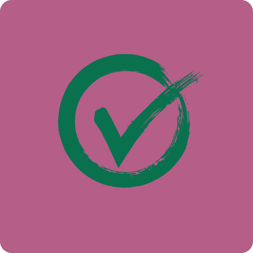 Purple background with a green tick in a circle