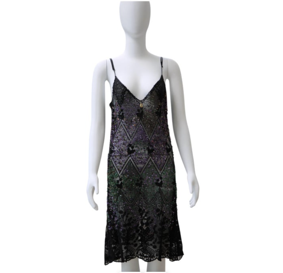 Dolce & Gabbana Black Beaded Lace Slip Dress – 1990s Collection - RARE FIND