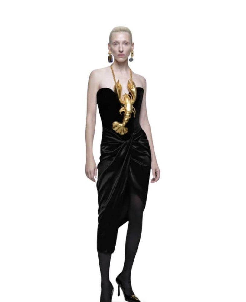 Schiaparelli Black Velvet Dress With Vertiginous Neckline