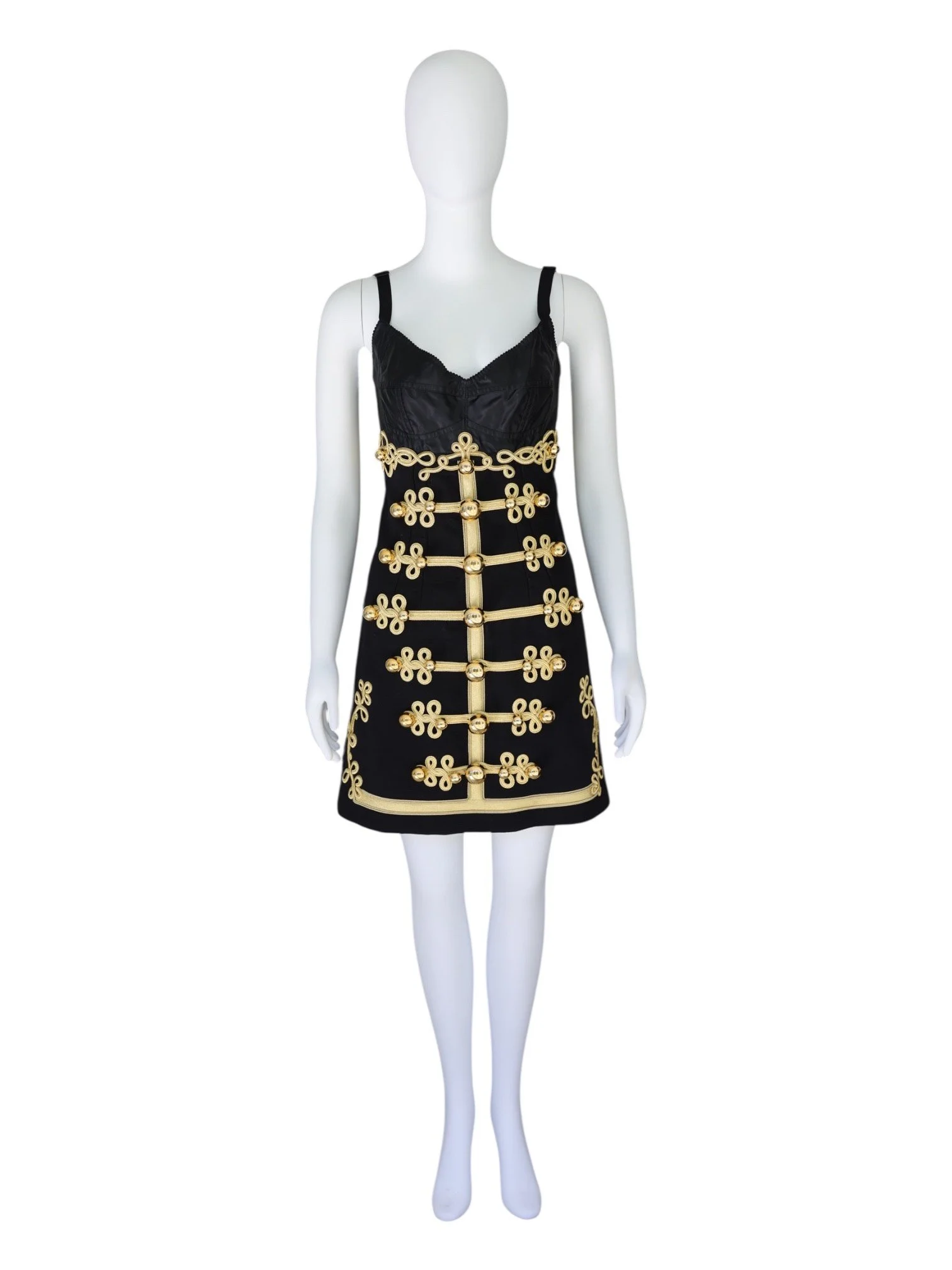 Dolce & Gabbana 2016 Black & Gold A-Line Wool Mini Dress