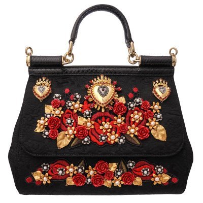 Dolce & Gabbana Red & Black Brocade Sacred Heart Handbag