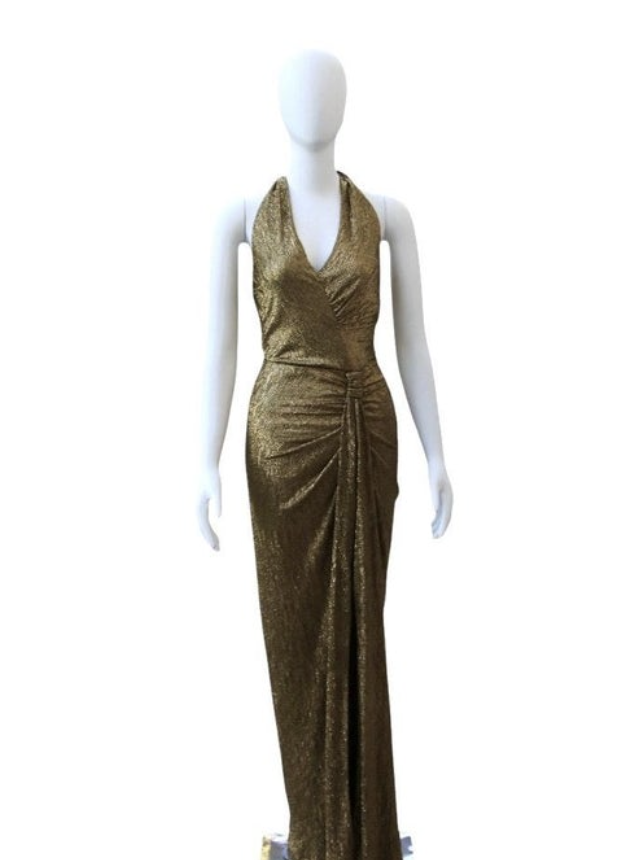 Vintage Gold Halter Cache Gown Dress