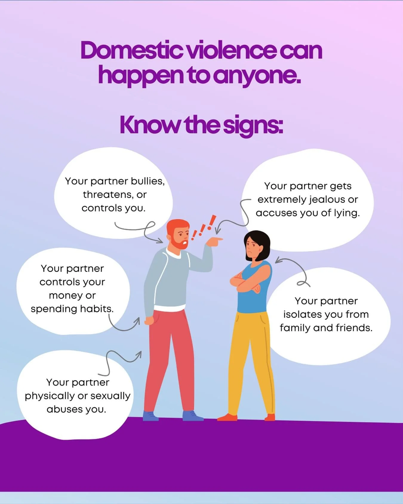 Domestic violence can happen to anyone, anywhere. It&rsquo;s important to recognize the signs so we can support those who need help. If you or someone you know is experiencing any of these signs, help is available. Speak up, seek support, and don&rsq