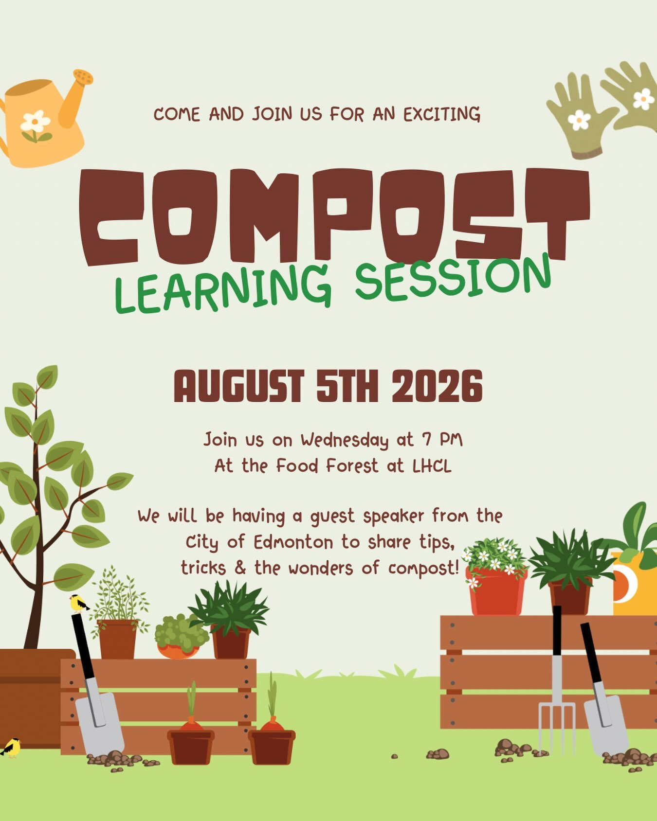 Our compost leaning session has been rescheduled for TOMORROW!!!

Join us tomorrow, Wednesday August 5th at 7 PM for a compost learning session at the LHCL Food Forest! All ages are welcome! We will have a special guest speaker coming from @cityofedm