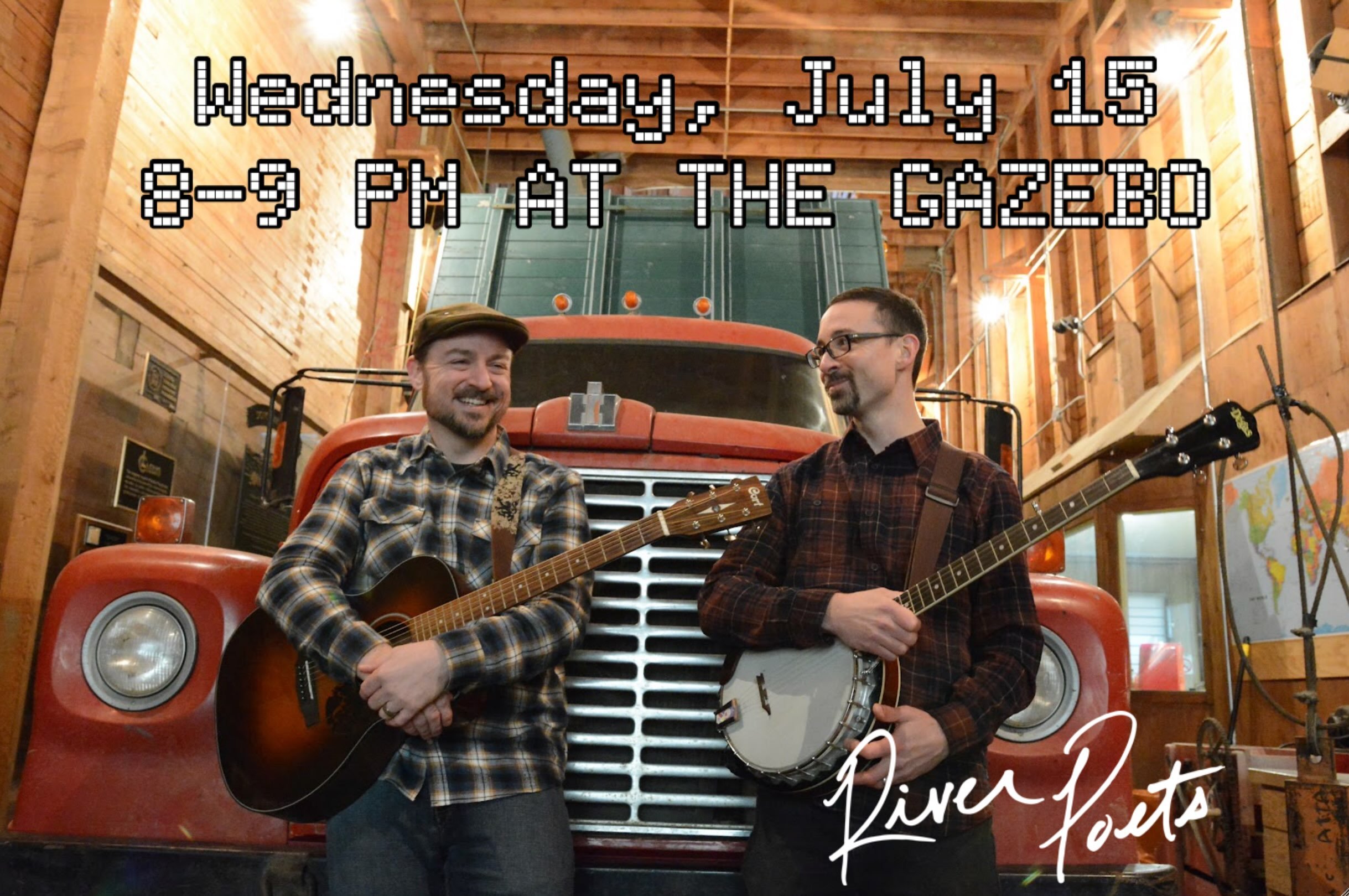 For our last session at the gazebo, Stella Johnson will perform from 7:00-7:45 followed by the River Poets from 8:00-9:00.

River Poets are a folk-rock band from Alberta, Canada, whose songs grow from the soil of prairie life&mdash;honest stories wra