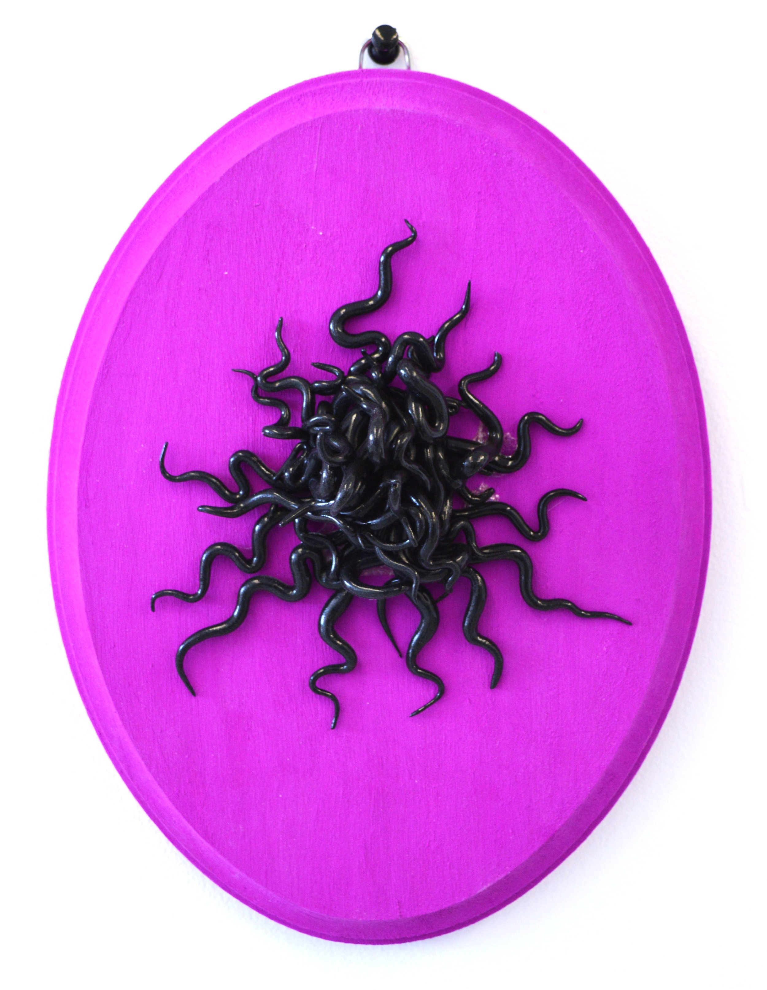 Aesthetic Discomfort, model magic, spray paint, acrylic paint, basswood, high gloss sealant, March 2025, 7”x5”