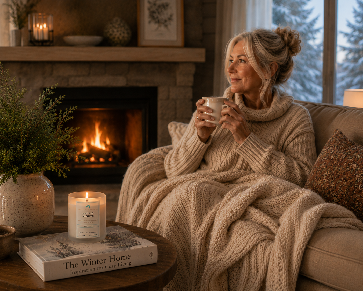 Arctic Nights hand-poured soy candle with creamy vanilla, sparkling sugar, jasmine, white orchid, sandalwood, and birch bark.