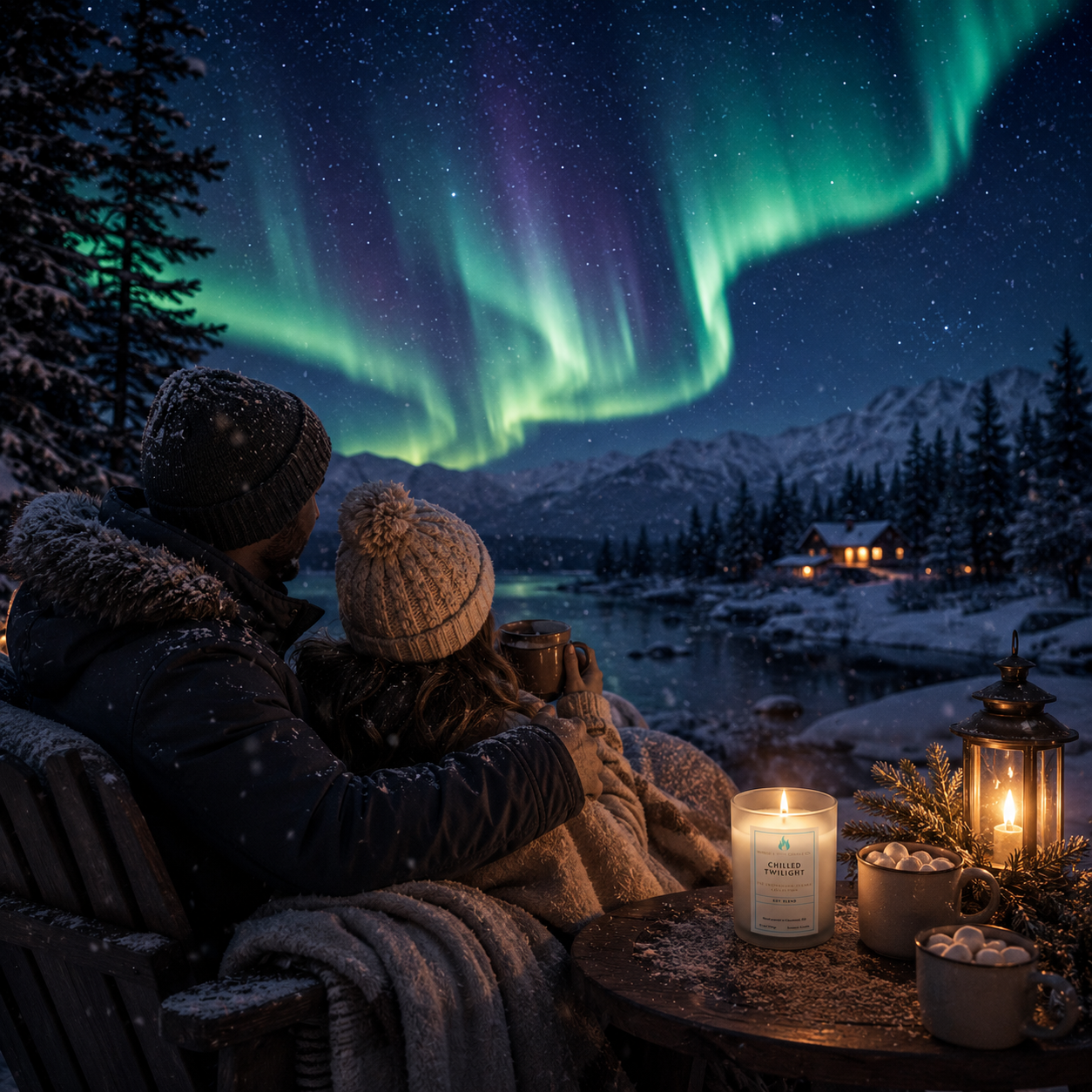 Chilled Twilight luxury scented candle featuring fresh air, spearmint, pine needles, winter berries, moss, and vanilla musk.