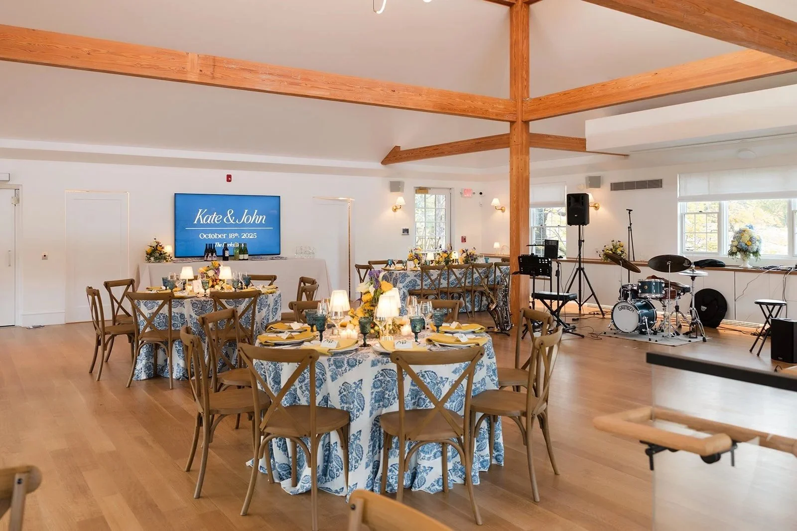 The upstairs level set for an intimate wedding reception with a live band, dancing, and memories!