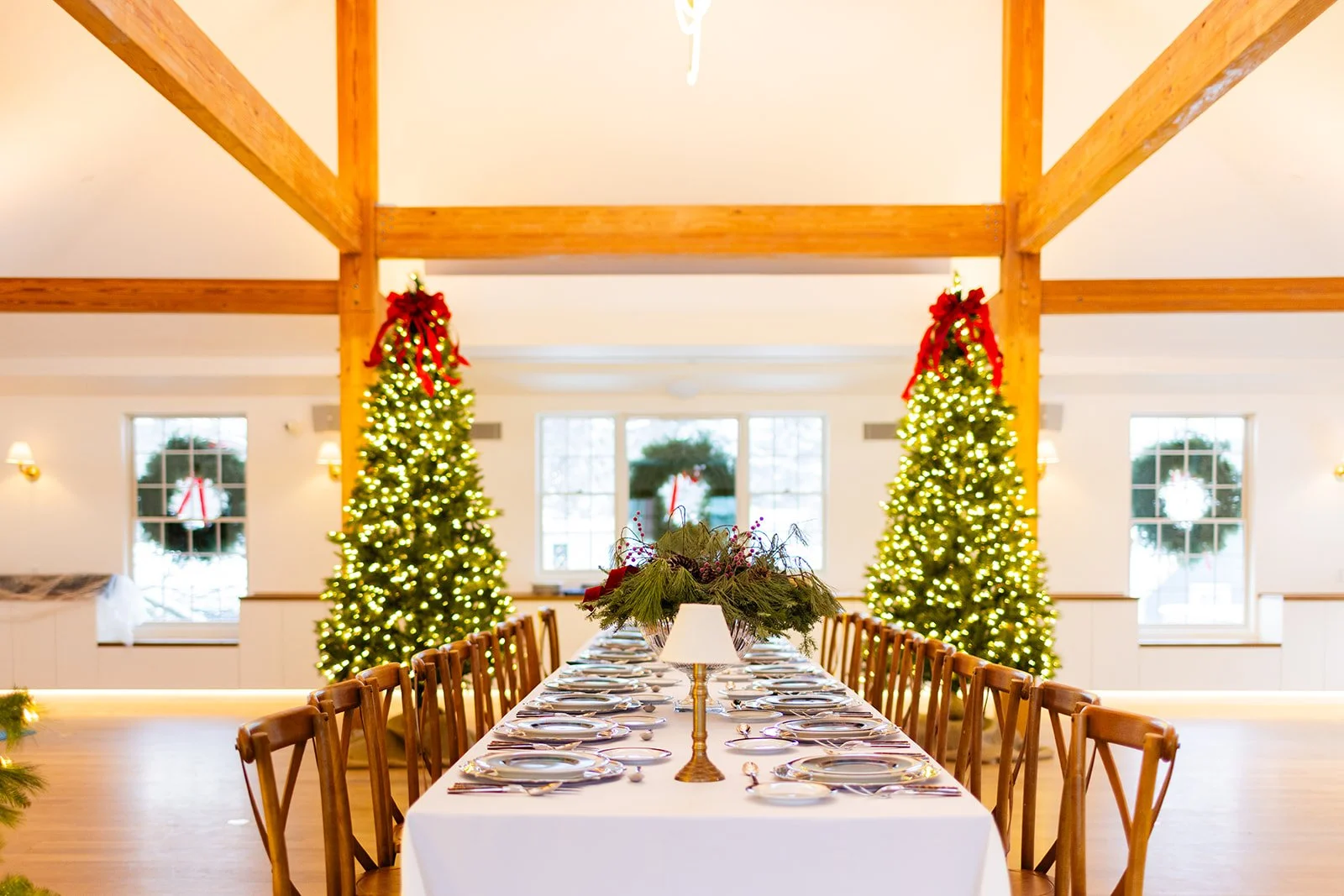 A small dinner party during the holidays is ready for guests. 