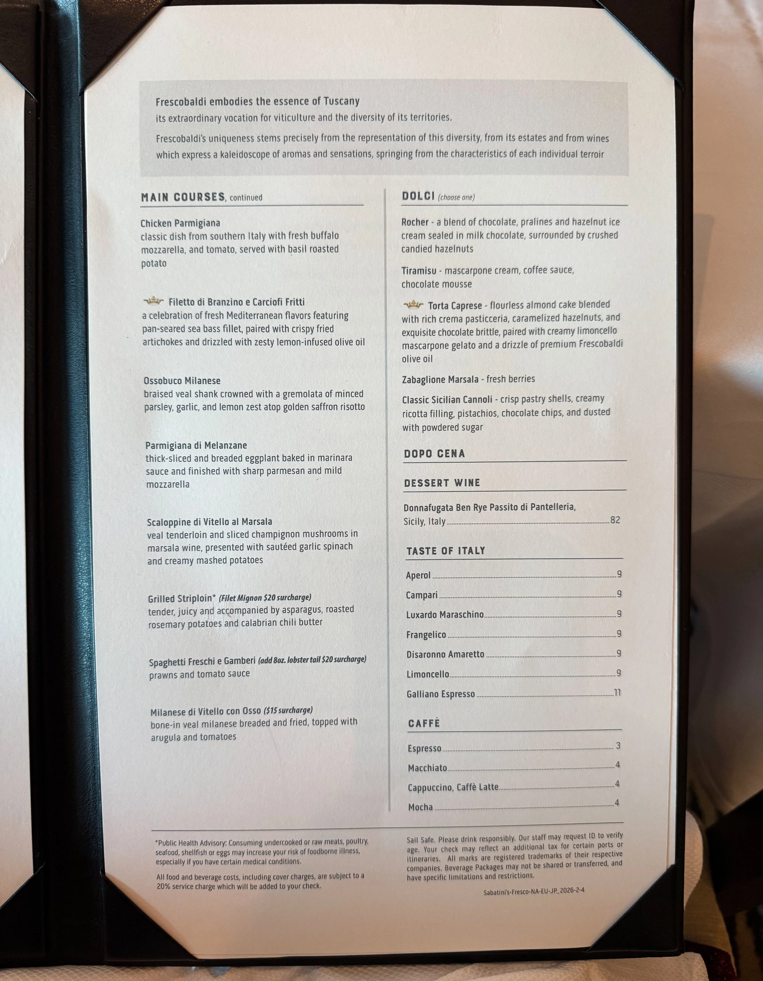 Sabatini's Menu and Review