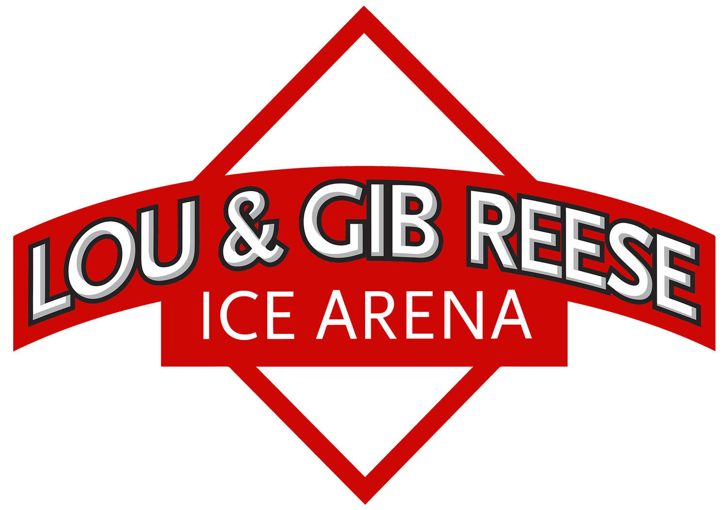 A figure skating pair performs a move on the ice, with the female skater leaning backward while holding the male skater's hand, in colorful costume and a lit rink.