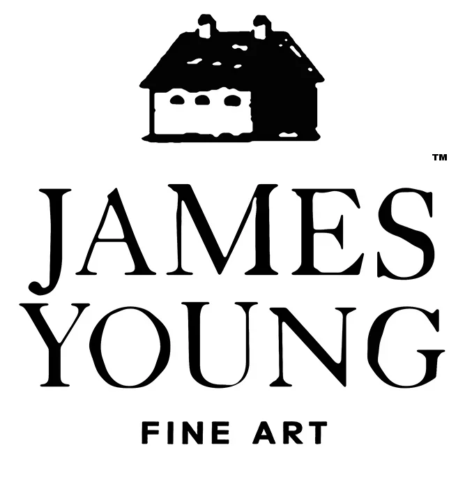Logo of James Young Fine Art featuring a black and white illustration of a house above the text 'James Young Fine Art'.
