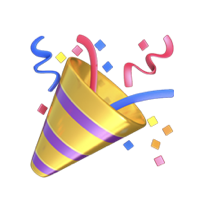 Colorful party popper releasing confetti and streamers against a black background.