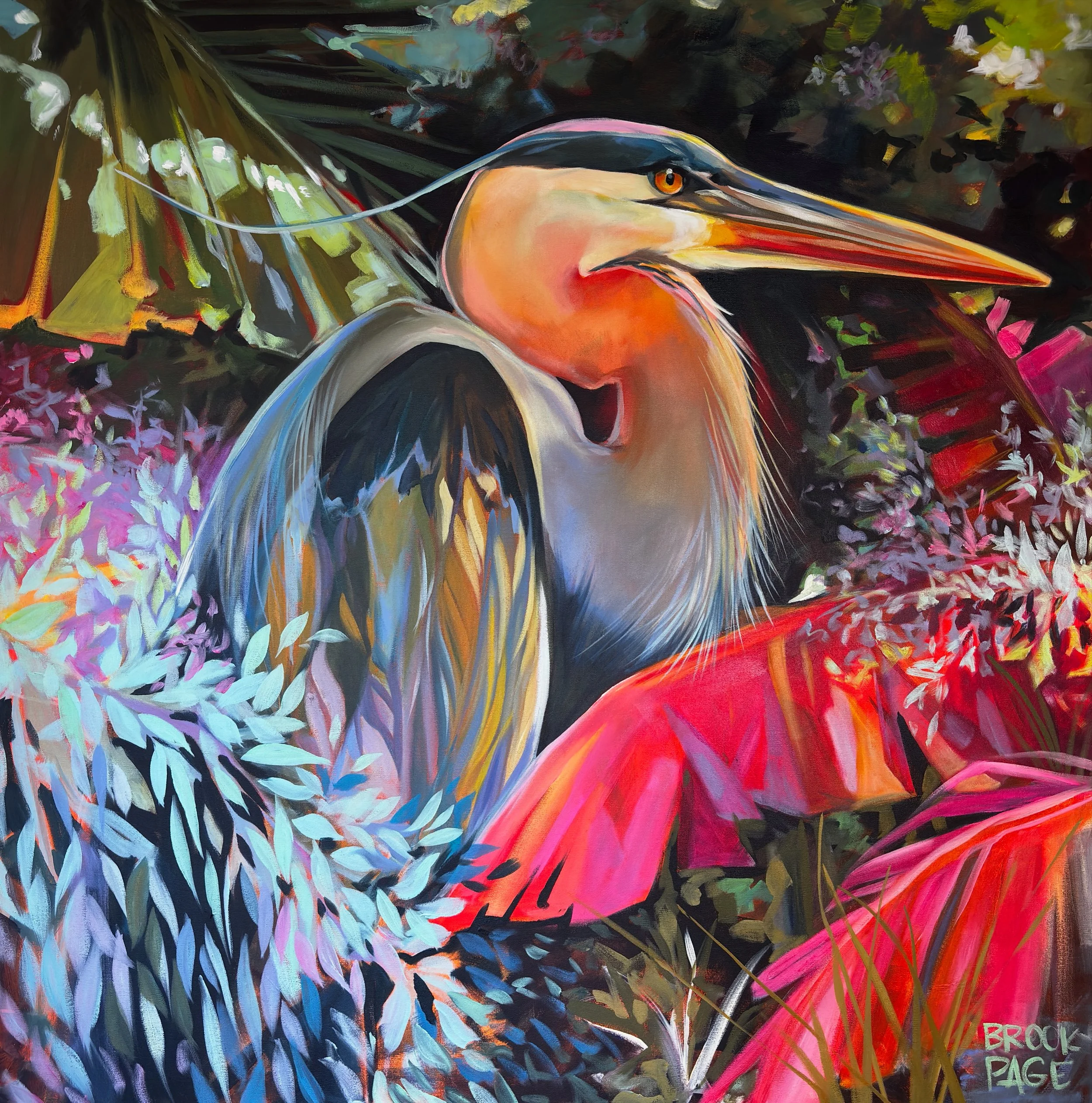 The Floridian Series  - Great Blue Heron #3 48x48" acrylic on canvas, 2025.  Available for purchase through The Plum Gallery, St. Augustine, FL. 