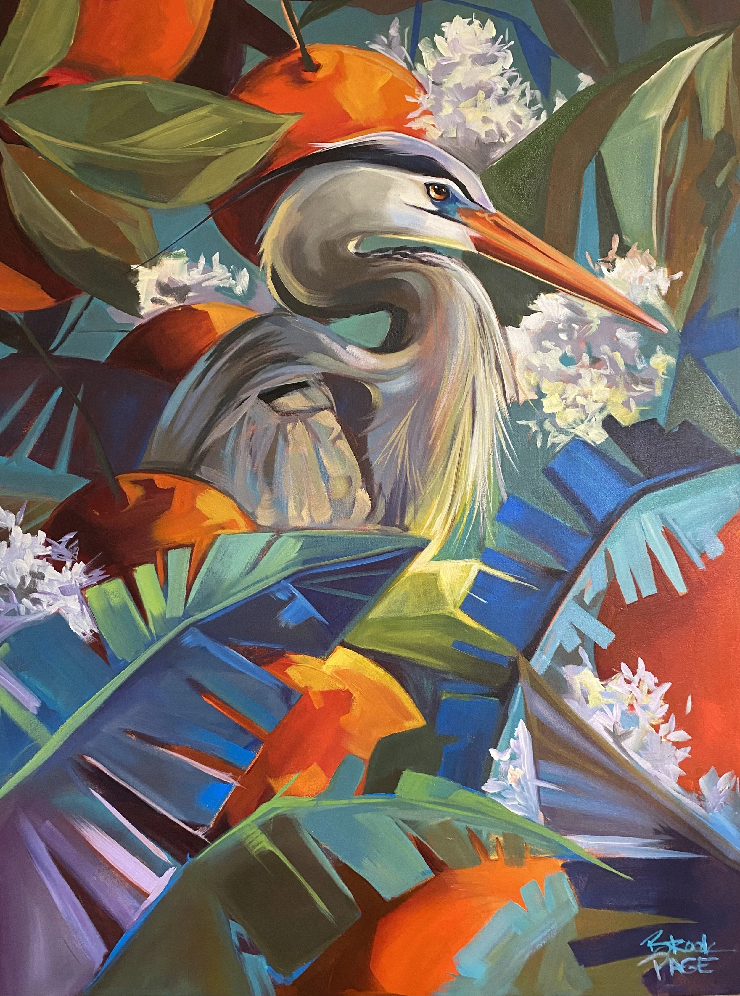 SOLD The Floridian Series # - Great Blue Heron 36x48" acrylic on canvas, 2025.  Available for purchase through The Plum Gallery, St. Augustine, FL. 