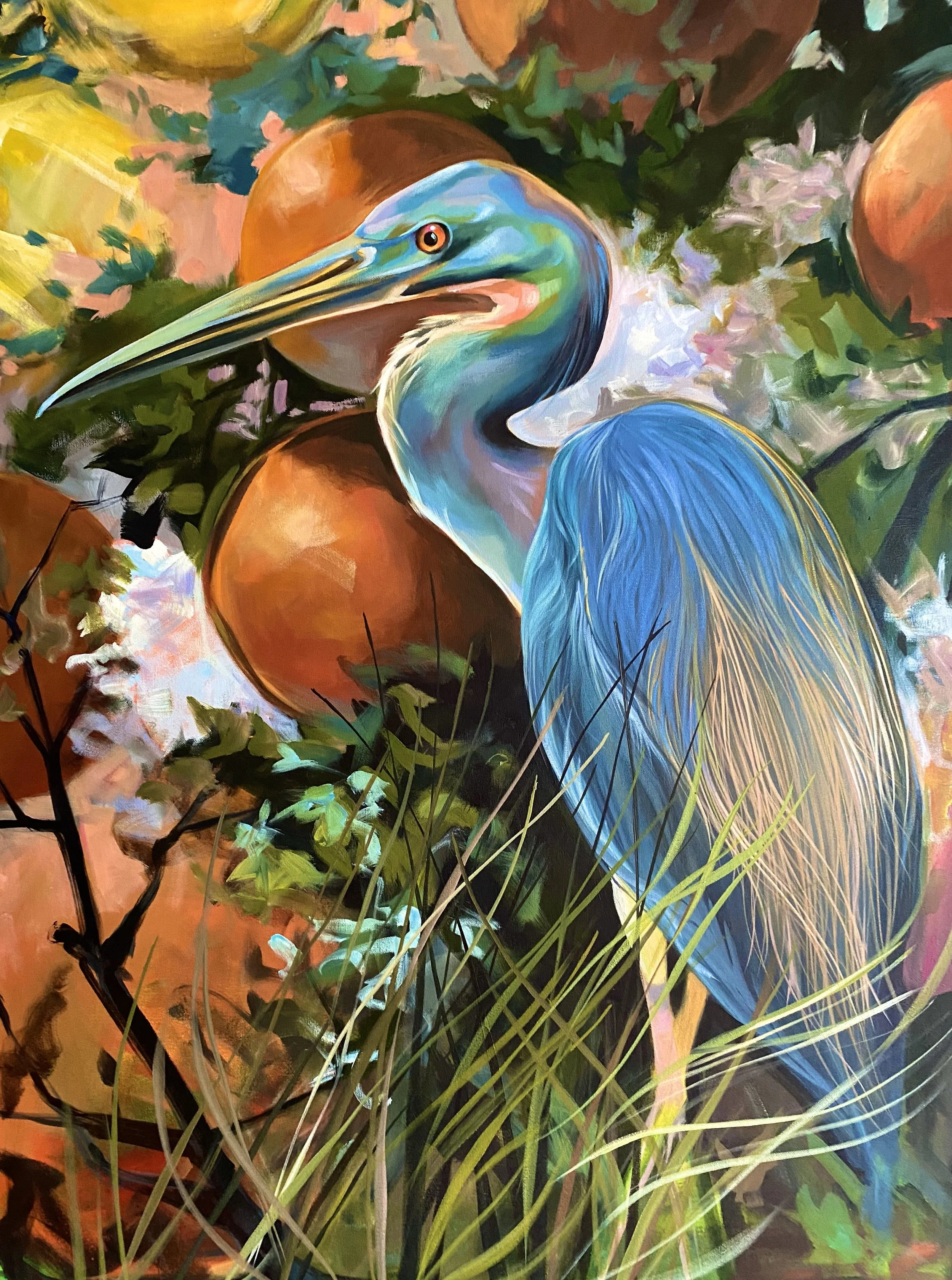 Tricolored Heron - 36x48" acrylic on canvas, 2025.  Available for purchase through The Plum Gallery, St. Augustine, FL. 
