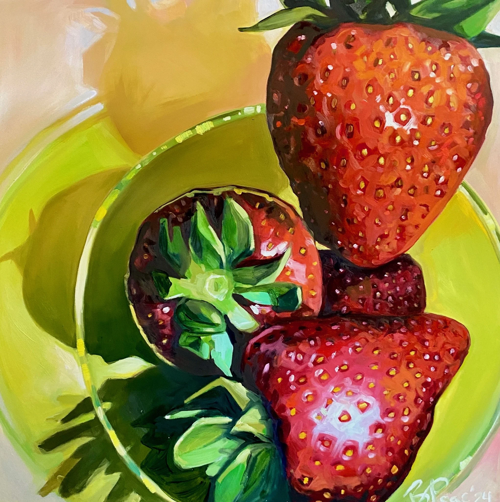 SOLD The Plum Gallery, St Augustine, FL. Strawberries - 24 x 24" oil on 2" cradled panel, 2024. 