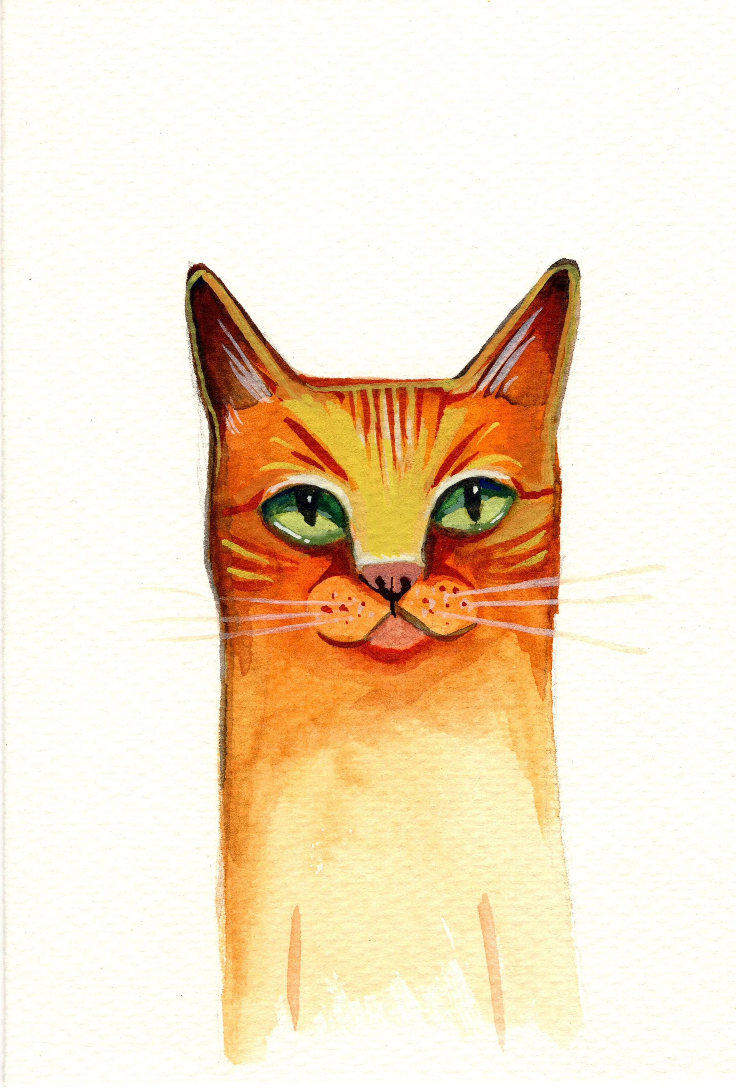 Cat Watercolor in Orange - Fine Art Print