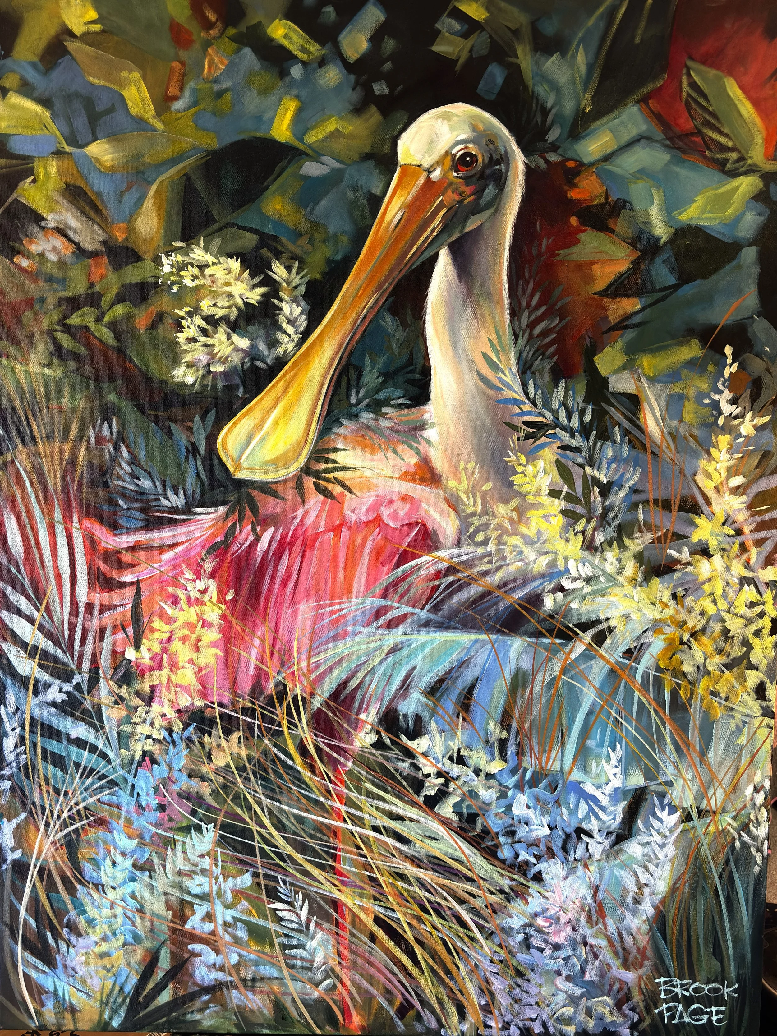 The Floridian Series  - Spoonbill Garden 36x48" acrylic on canvas, 2026.   Plum Gallery, St. Augustine, FL. 