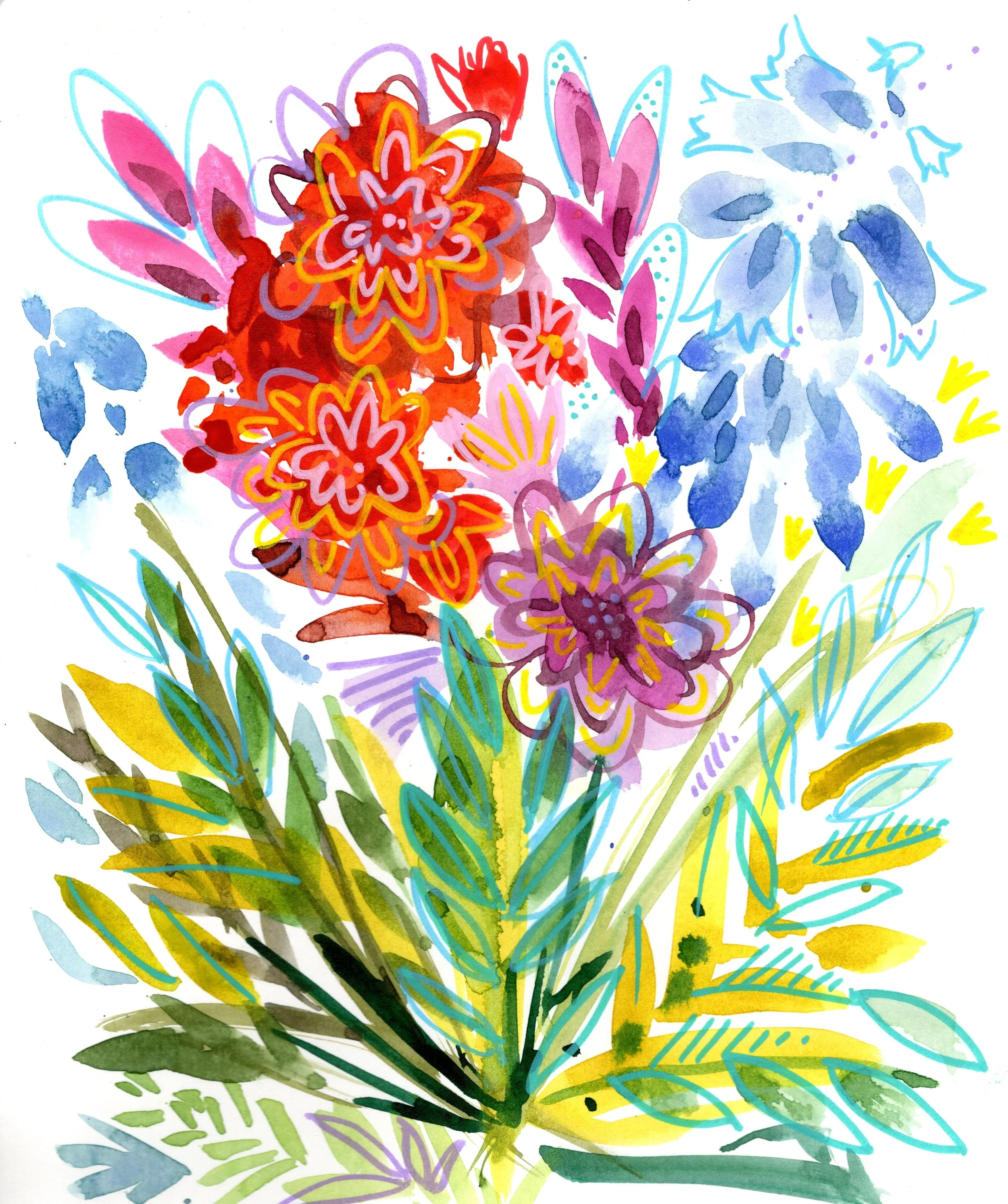 Watercolor and Posca Bouquet - Fine Art Print