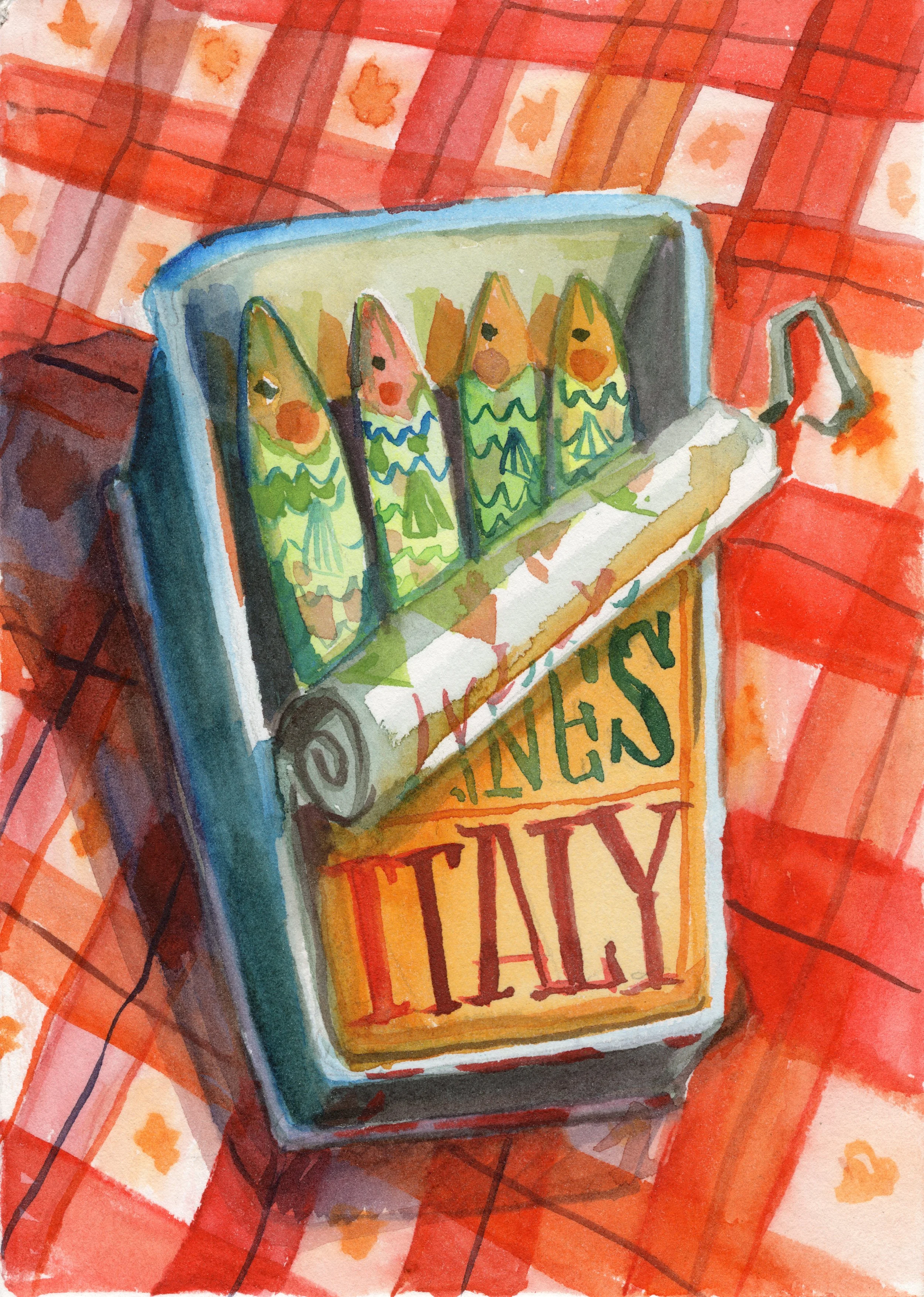 Sardines on Red Check - Fine Art Print