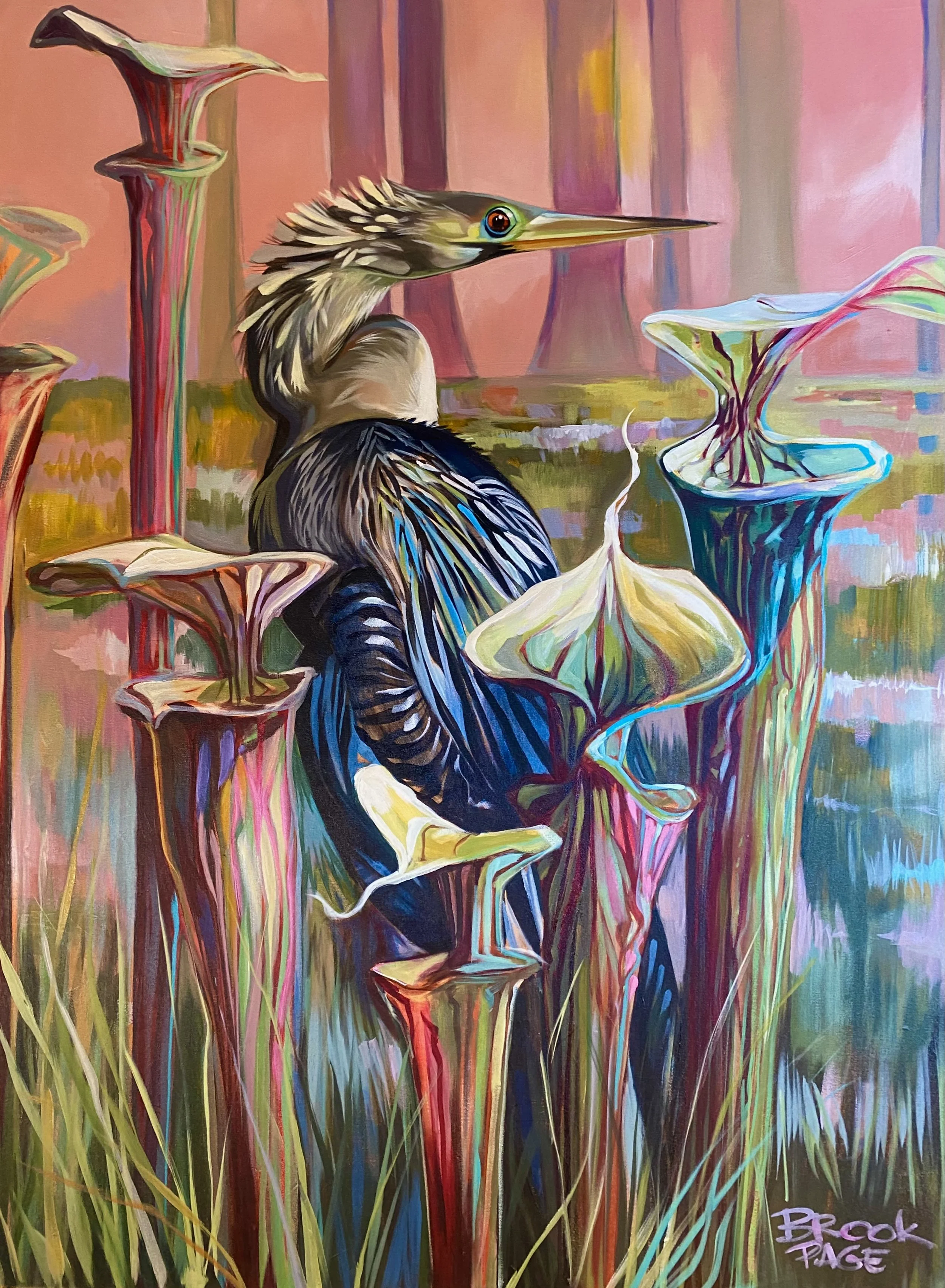 SOLD The Floridian Series #4  - Anhinga - 36x48" acrylic on canvas, 2025. Available for purchase through The Plum Gallery, St. Augustine, FL. 
