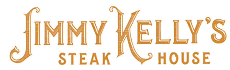 Sign for Jimmy Kelly's Steak House in orange and yellow lettering.