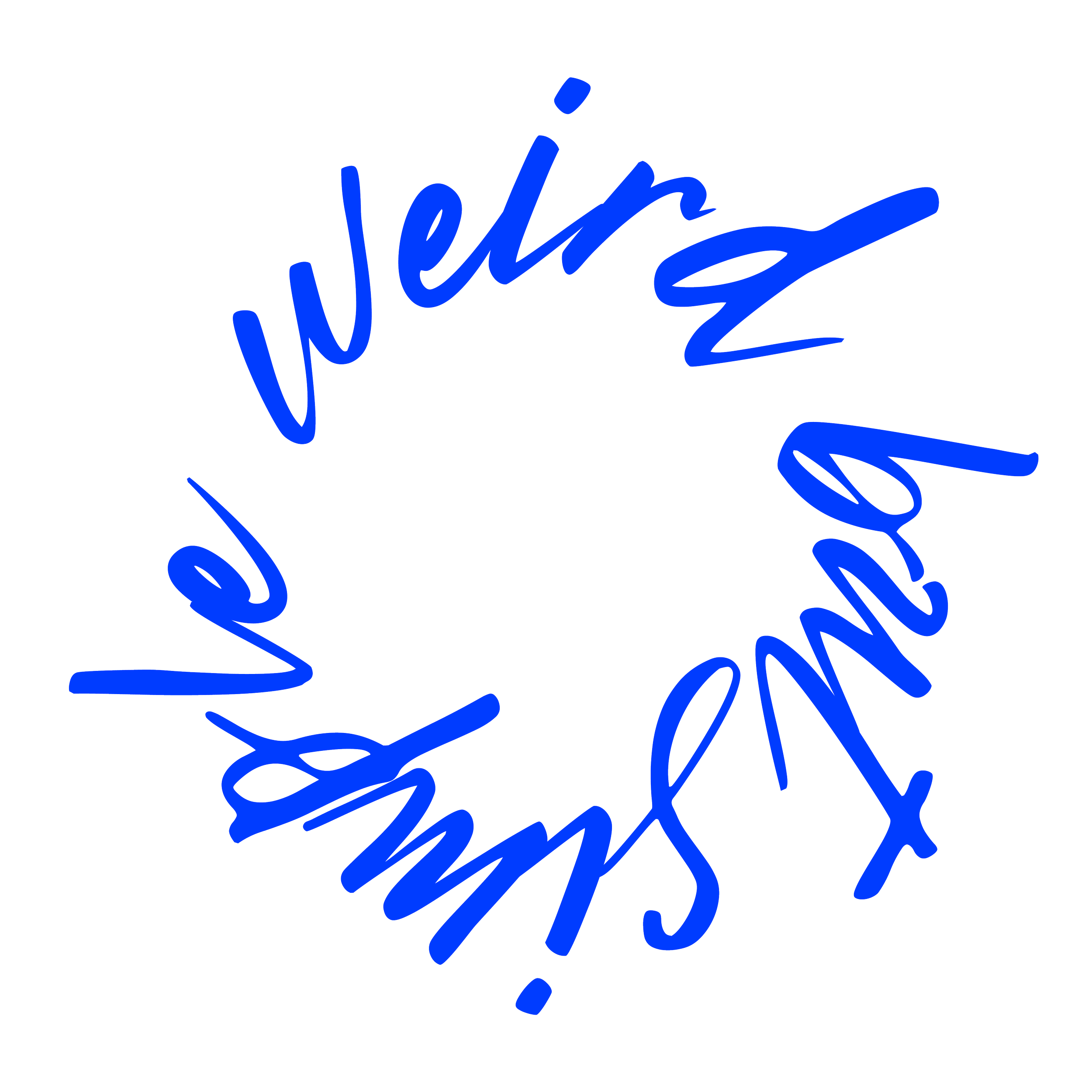 Ein blauer, kreisförmiger Schriftzug, der mit der Aufschrift 'Willkommen' in deutscher Sprache in umgekehrter Reihenfolge geschrieben ist.