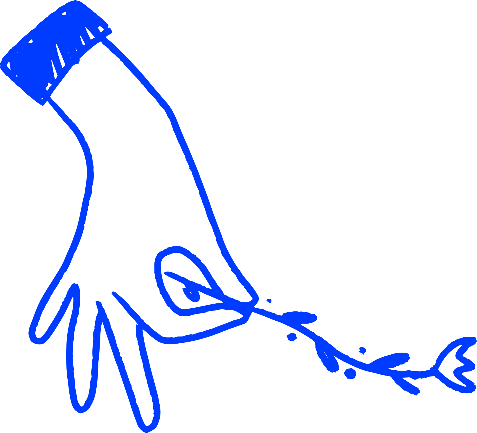 Eine blau gezeichnete Hand hält eine Längsstange, an der kleine Blätter oder Knospen wachsen.