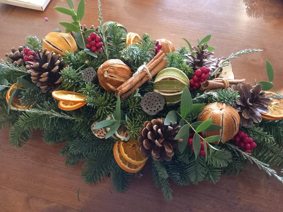 Long Fresh Spruce Christmas Table Centre Piece — Eden Flowers Crafts