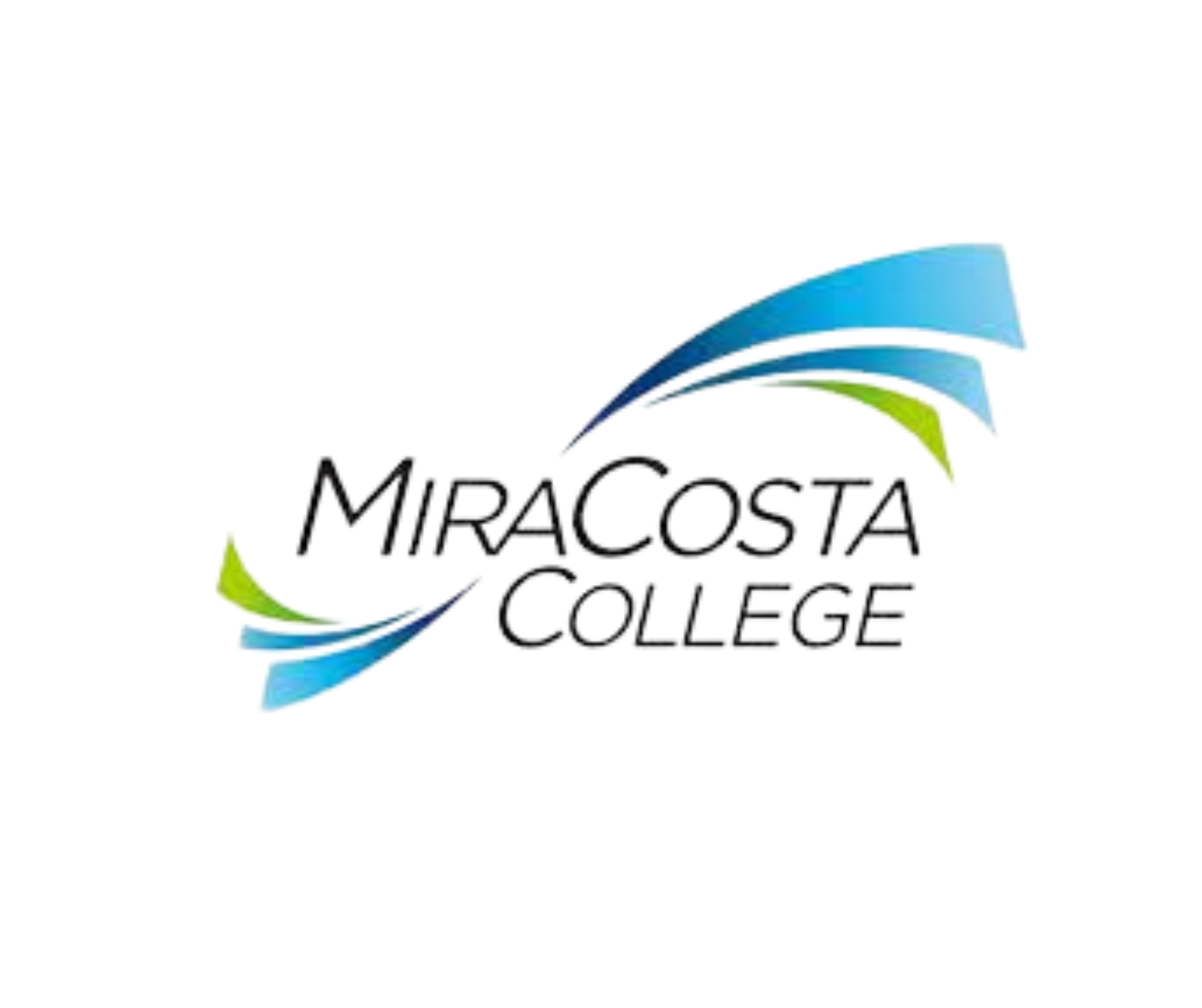 Logo of MiraCosta College with stylized blue and green swooshes and text.