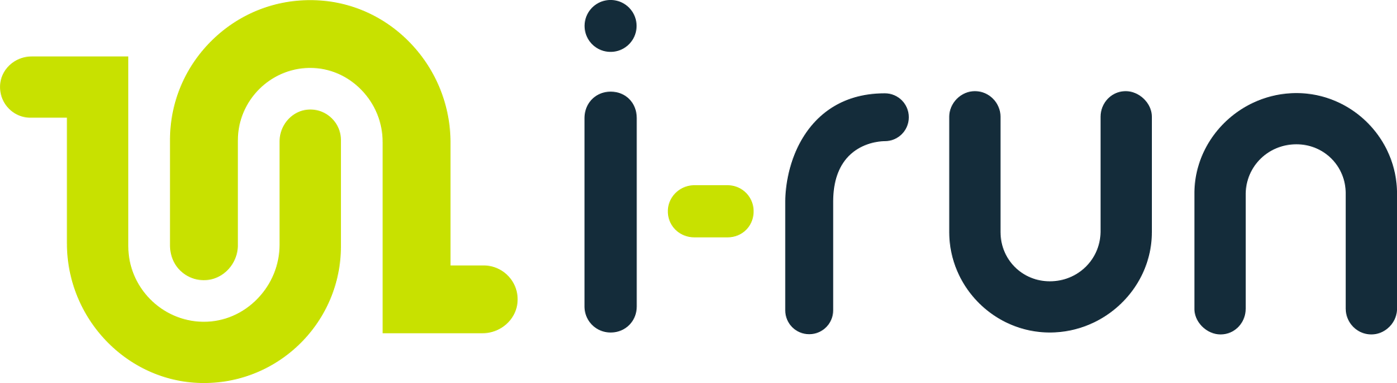 Logo avec le texte "i-run" en lettres vertes et noires stylisées.