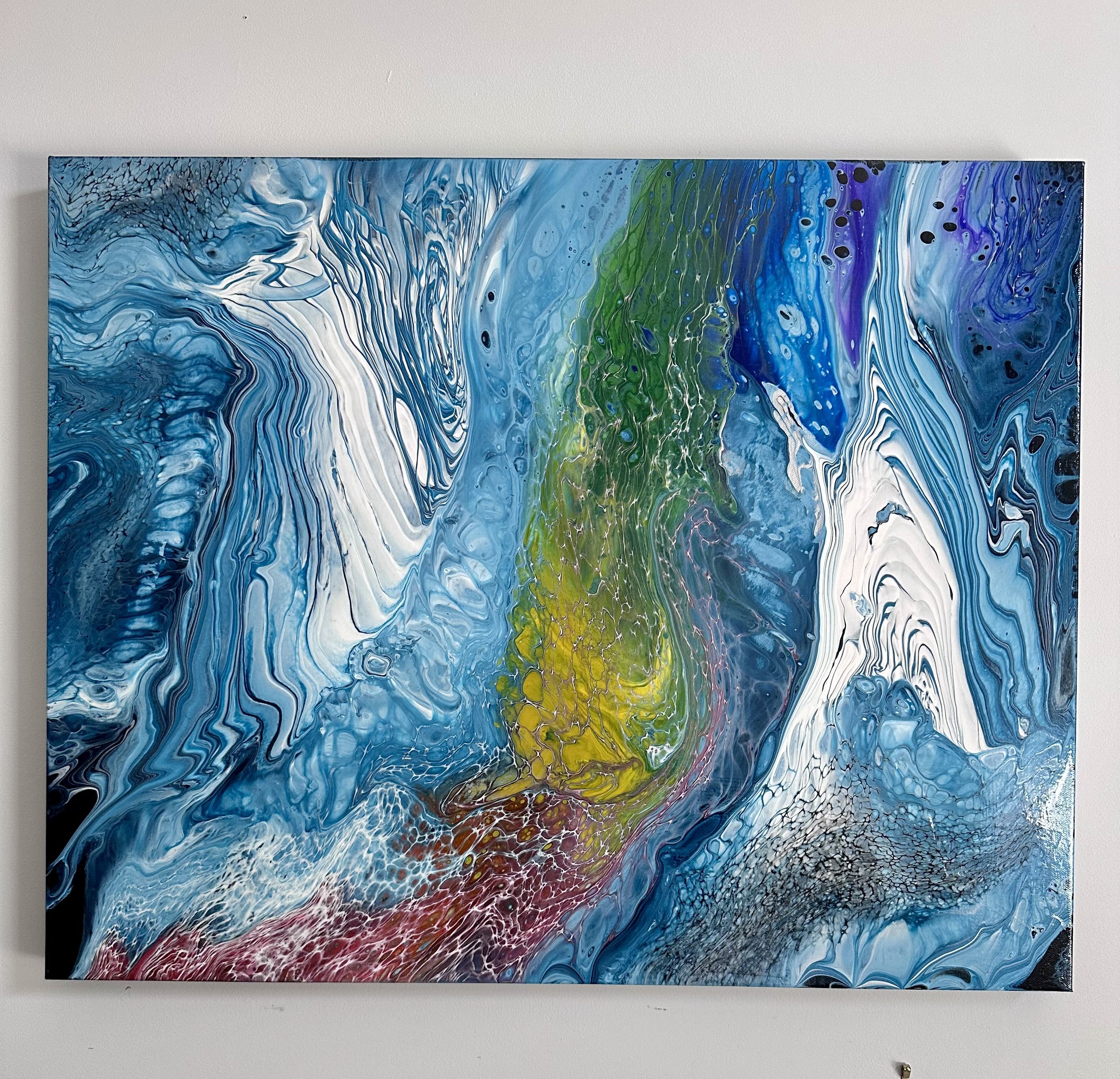 Abstract artwork Glacial Rainbow River by Jayna Mistry – tranquil cool-toned fluid art