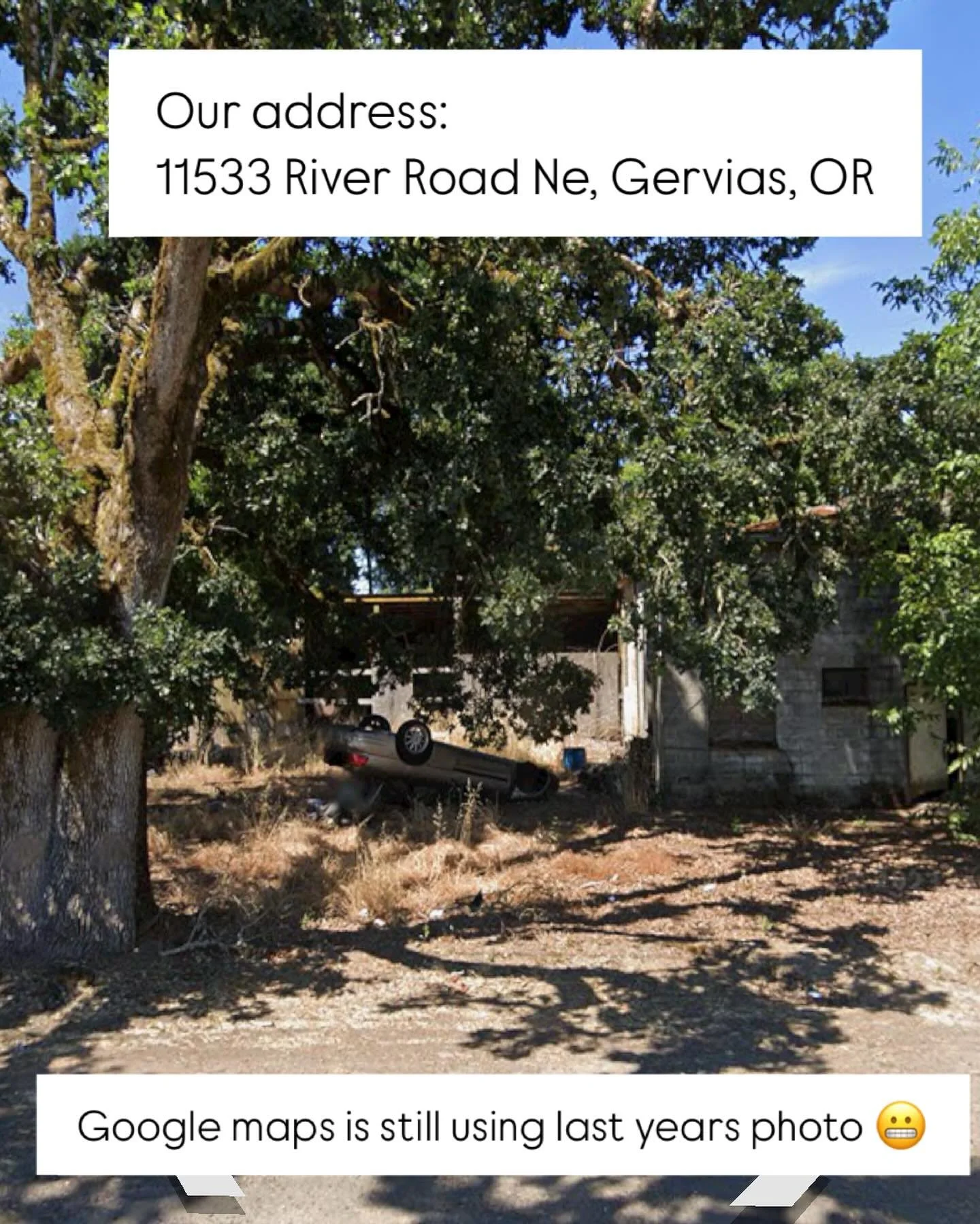 Our address for tomorrow! If you put it in Google maps don&rsquo;t freak out. They are still using last year&rsquo;s photo. The farm does not look like this now!
