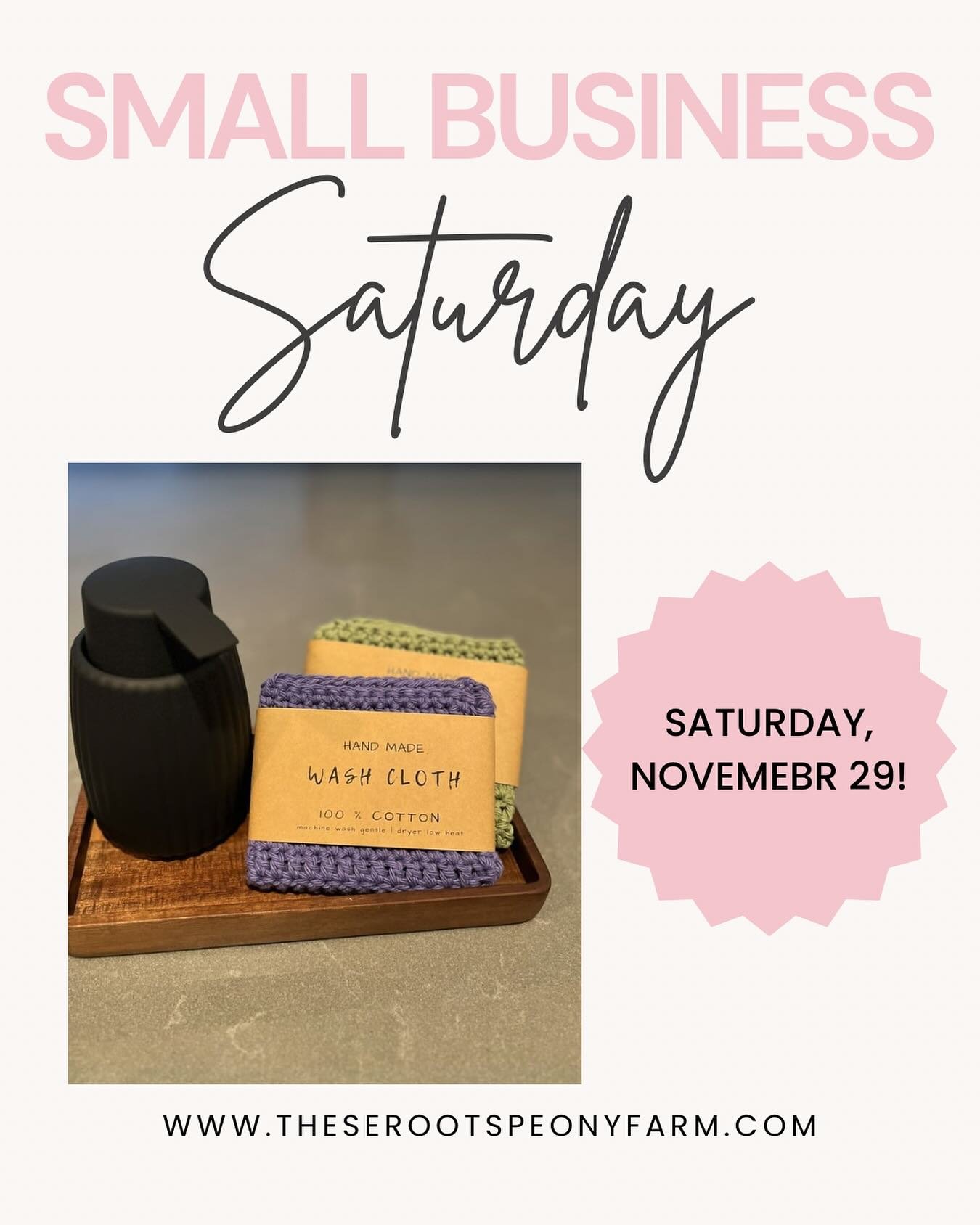 Mark those calendars, friends! 📅

Our Small Business Saturday sale goes live this Saturday, Nov. 29th at 8:00 a.m. on our website!

Our handmade washcloths will be available while supplies last &mdash; don&rsquo;t miss out!

💛 Pricing: $4 each, or 