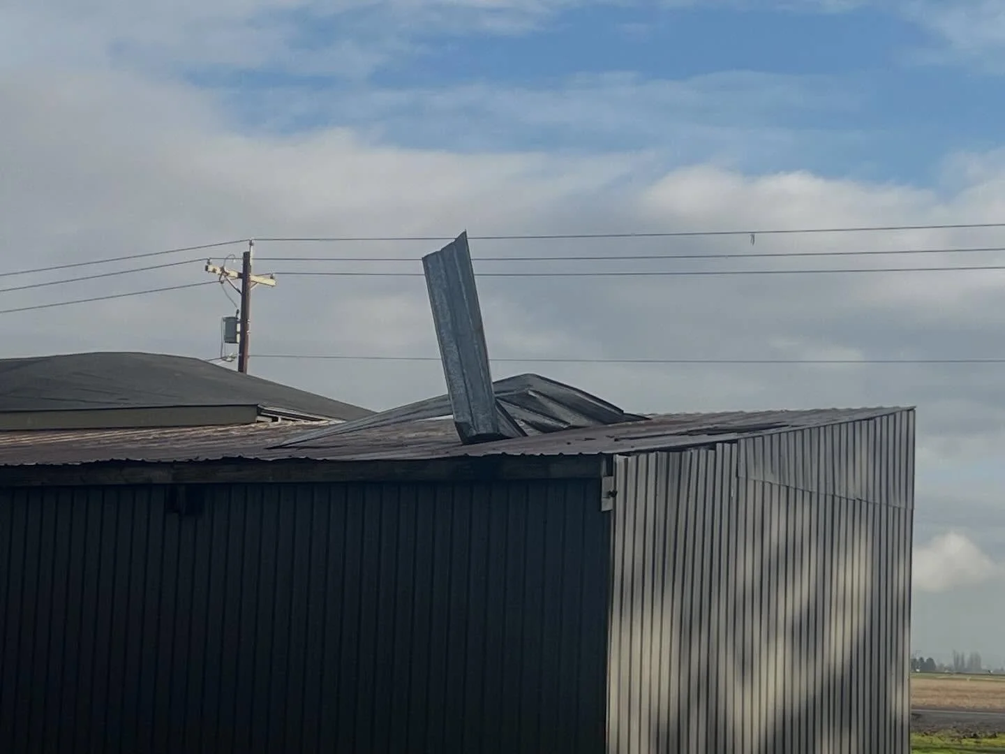 We checked on the farm today after our wild storm this week. 🌧️💨We found part of the lean to roof tried to blow off, our landscape fabric tried to blow away and our lake in the peony field was back. Thankfully there wasn&rsquo;t any damage- the roo