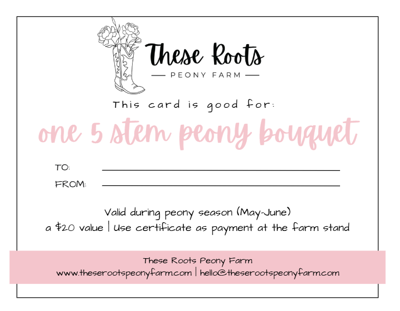 5 Stem Peony Bouquet Voucher- Printed
