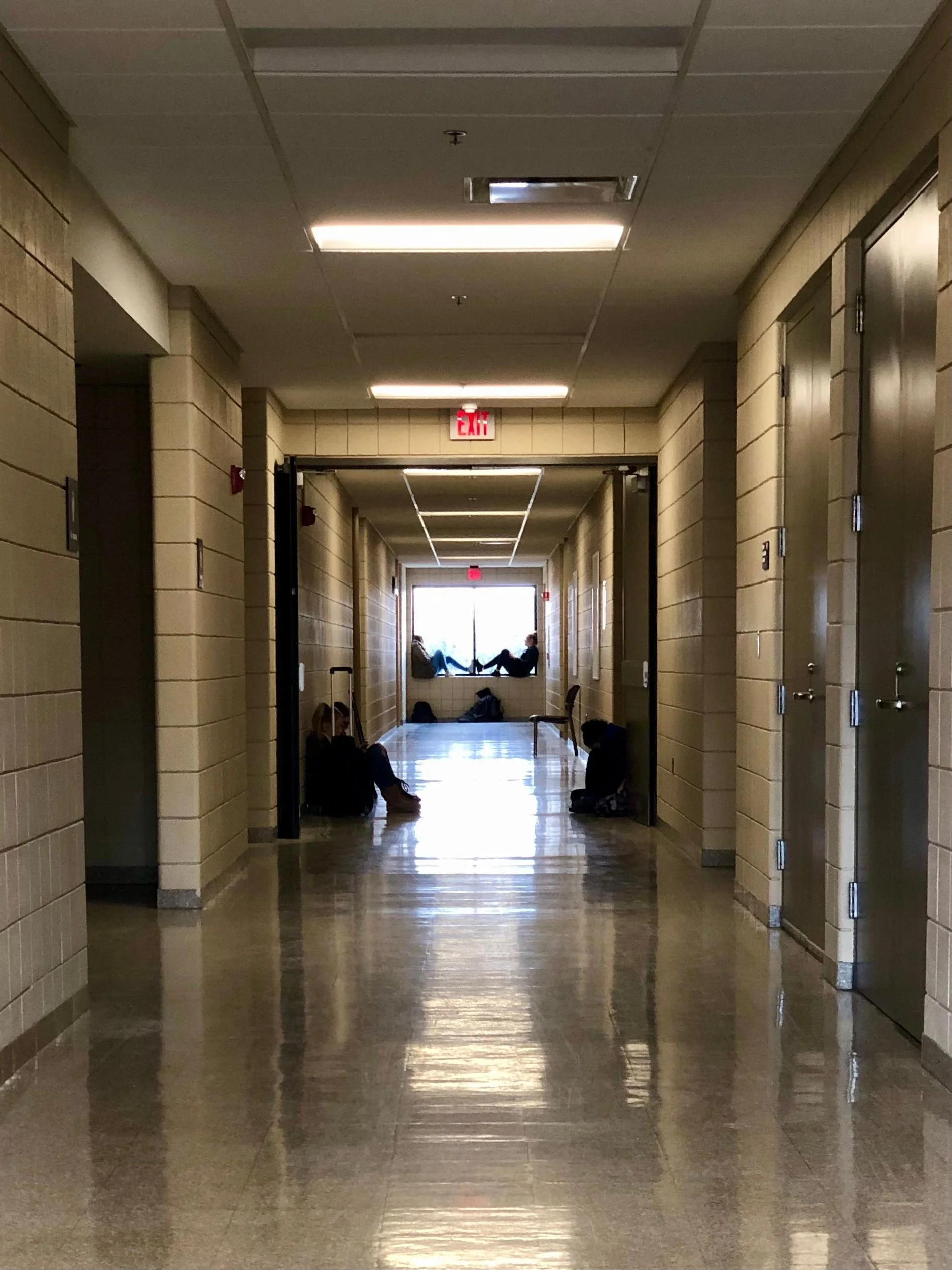 Photo of an eerie school hallway