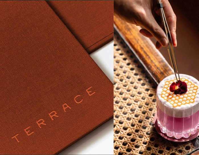 The Terrace and The Hideaway branded collateral examples for The Langham, Huntington, Pasadena