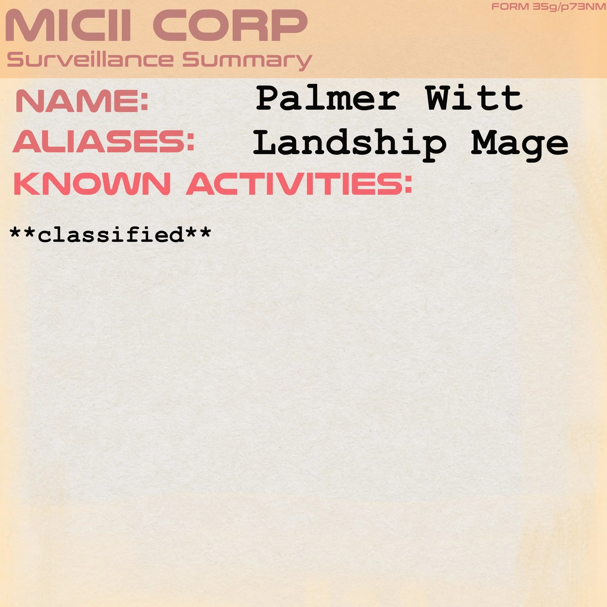 Palmer Witt, Witchpunk