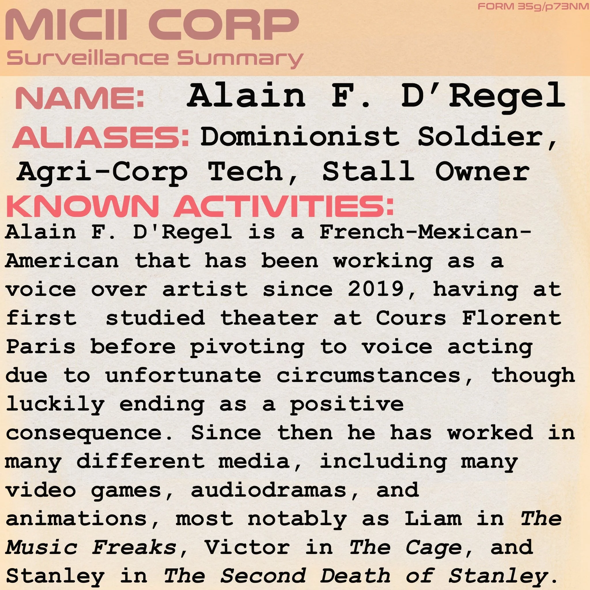 Alain F D Regel, Witchpunk