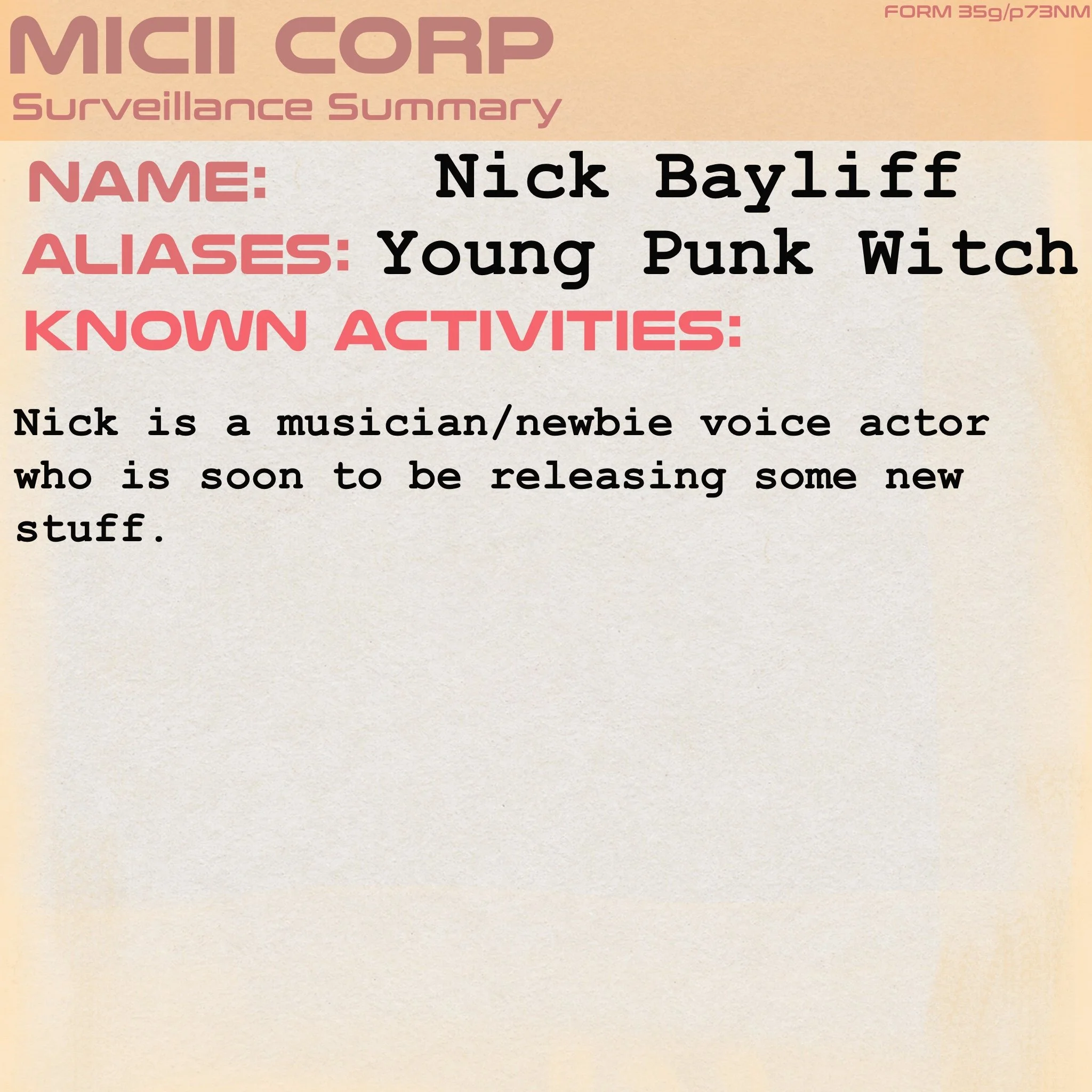 Nick Bailiff, Witchpunk